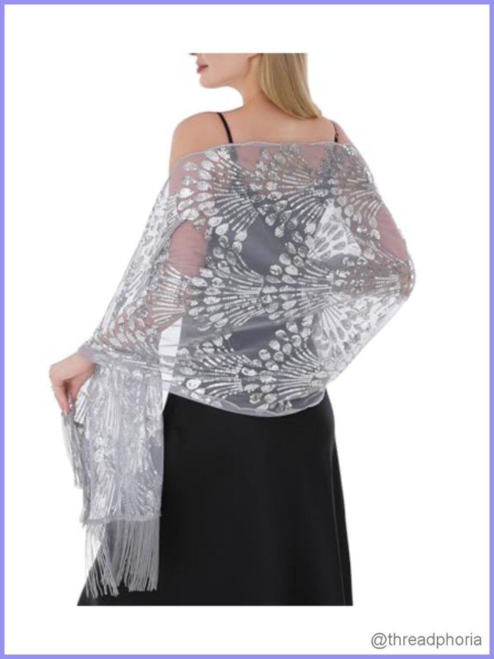 Women Chiffon Sequin Embroidered Lace Evening Shawl Wrap Fringe Formal Party